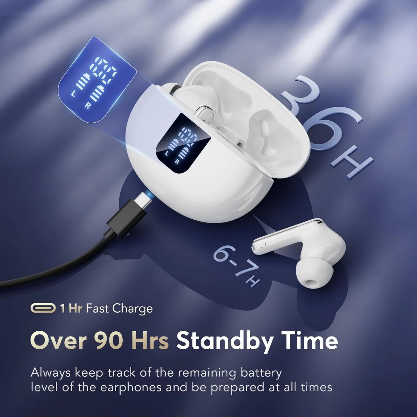 Wireless Earbuds Bluetooth 5.1 Headphones TWS Stereo In-Ear Earphones with IP7 Waterproof Built-In Mic Headset for Sport, 35Hours Playing Time, Charging Case & 3 Ear Tips
