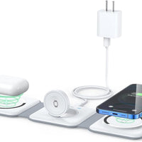 3-In-1 Wireless Charging Station, Magnetic Foldable Design Charging Station Compatible with Multiple Devices Including Iphone 16/15/14/13 Series, Airpods 4/3/Pro, and Iwatch