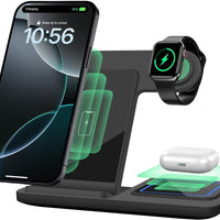 3 In 1 Foldable Fast Wireless Charging Station Stand Dock - black