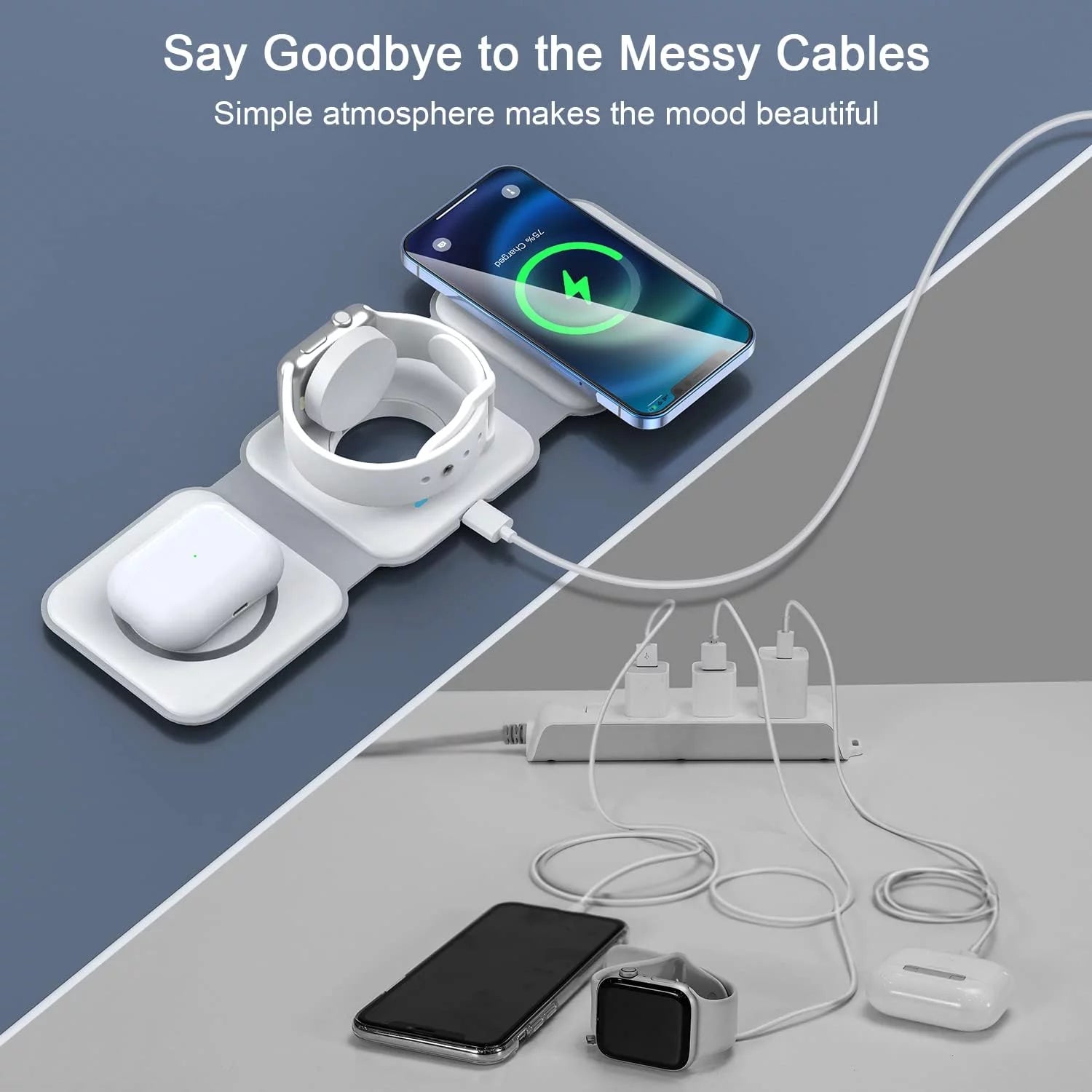 3-In-1 Wireless Charging Station, Magnetic Foldable Design Charging Station Compatible with Multiple Devices Including Iphone 16/15/14/13 Series, Airpods 4/3/Pro, and Iwatch