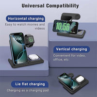 3 In 1 Foldable Fast Wireless Charging Station Stand Dock - black